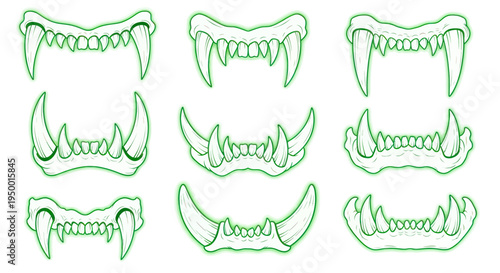 Set of Monster Fangs and Teeth Illustrations - Vampire, Werewolf, Creature Clipart