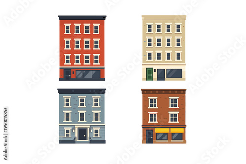 Tableau sur toile A set of four flat vector illustrations featuring various multi-story