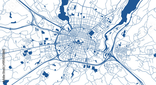 Top View City Map Blueprint, Urban Planning, Road Network, Blueprint Style