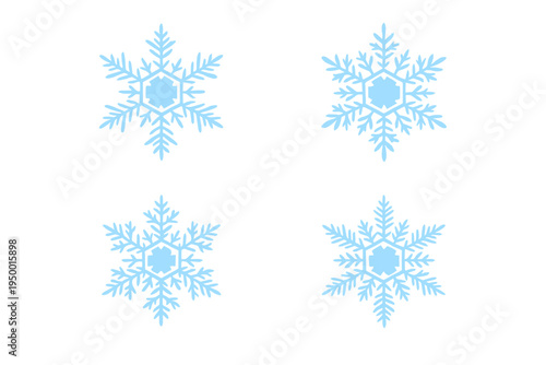 A set of four light blue snowflake icons isolated on a white