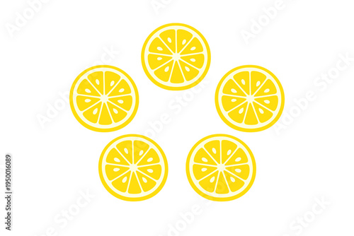 A vector illustration featuring five bright yellow lemon slices