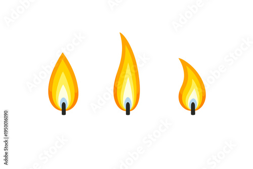A set of three stylized candle or match flames isolated on a white