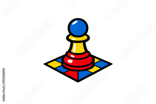 A colorful vector illustration of a chess pawn game piece in red