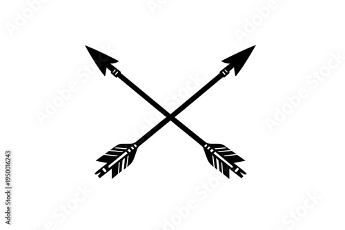 A minimalist black and white vector illustration of two crossed