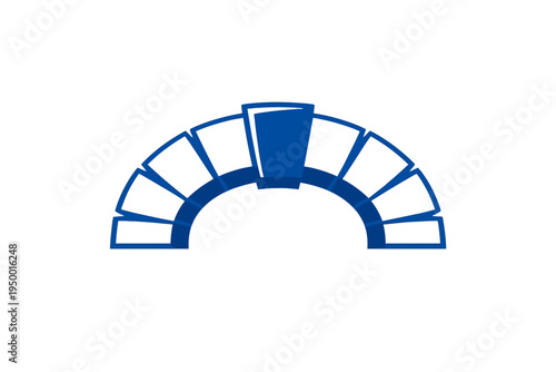 Photos A blue and white stylized arch icon with a central keystone and