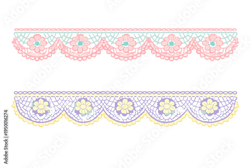 A set of two decorative lace borders with floral patterns and