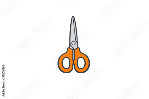 A flat vector illustration of a pair of scissors with bright orange