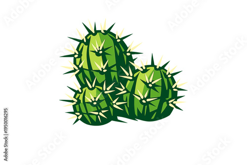 Stylized vector illustration of three green barrel cacti clustered