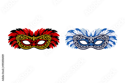 A set of two ornate masquerade masks featuring intricate scrollwork