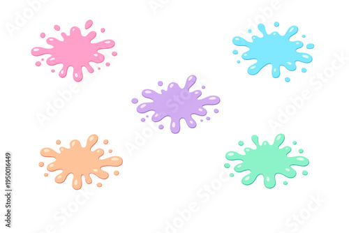 Set of five colorful cartoon paint splats in pastel shades of pink
