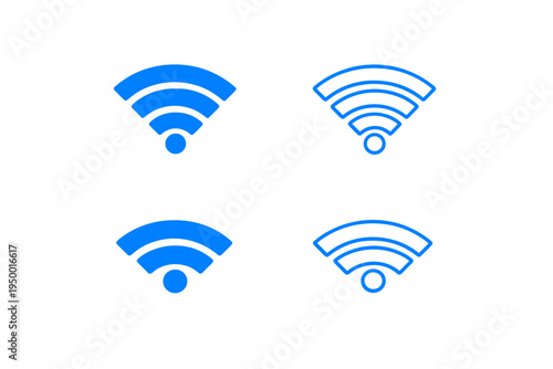 A set of four blue Wi-Fi signal strength icons in filled and outline