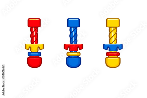 Vector illustration of three cartoonish toy daggers or mechanical