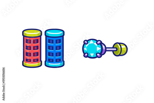 Vector illustration featuring two colorful hair rollers and a