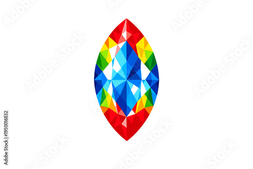 A vibrant marquise-cut gemstone featuring a low poly geometric design