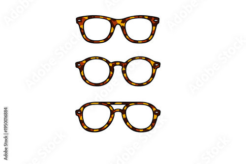 A set of three different eyeglass frame styles featuring a classic