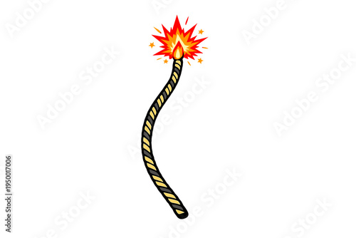 A vector illustration of a burning fuse with a bright red and orange