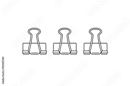 A set of three binder clip icons in a minimalist line art style