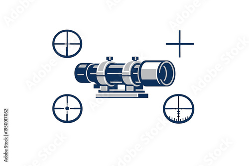 This vector art displays a telescopic sight for a rifle accompanied