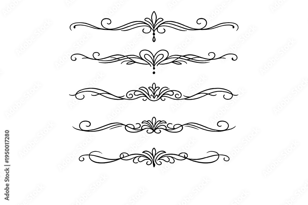 Obraz premium Set of five decorative calligraphic dividers and flourishes in a