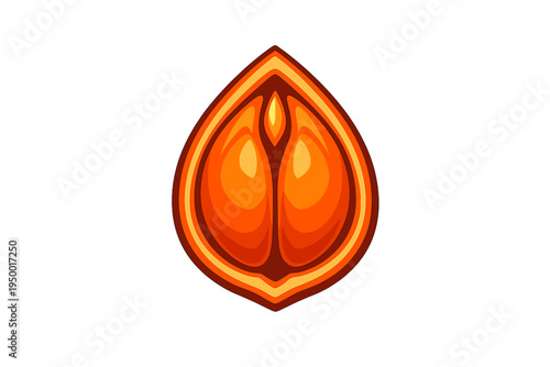 Stylized vector illustration of a nut kernel inside a shell