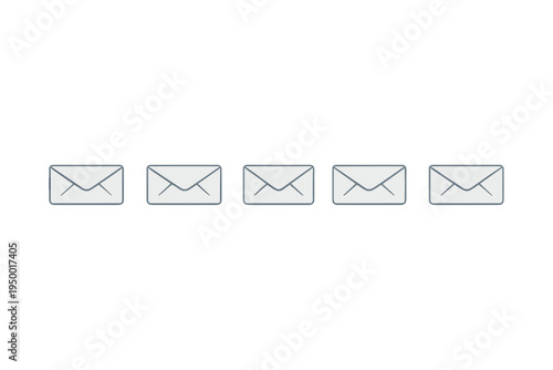 A minimalist vector illustration featuring five identical envelope