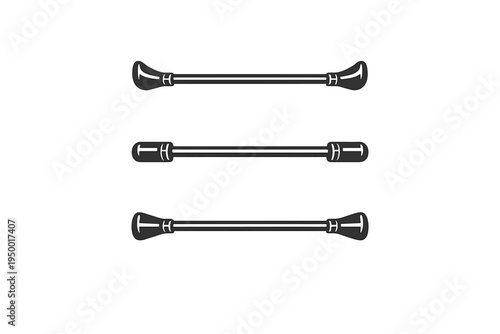 Three different styles of baton twirling batons shown as black vector
