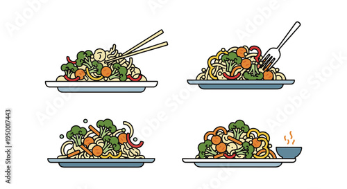 Stir Fry Plate Line art vector colorful digital abstract