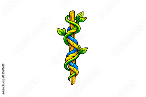 A vector illustration of a mystical wooden staff wrapped in a green