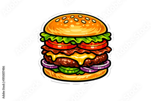 A vibrant vector illustration of a gourmet cheeseburger featuring