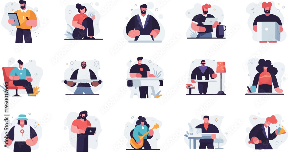 Fototapeta premium Diverse people engaged in various activities, work, and leisure