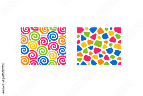 This vector illustration features two colorful abstract patterns