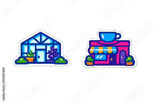 A set of two colorful vector stickers featuring a blue glass