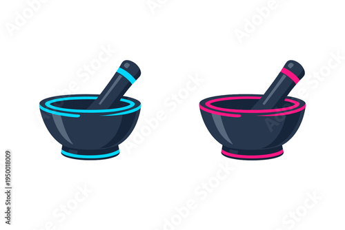 A vector illustration featuring two mortar and pestle sets in a
