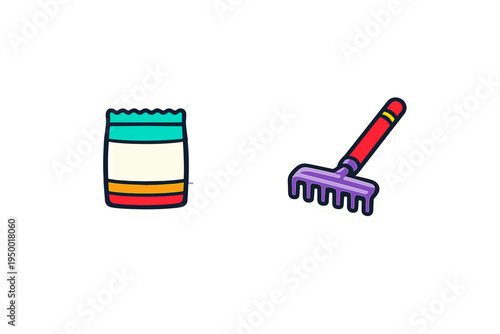 A vector illustration featuring two gardening stickers