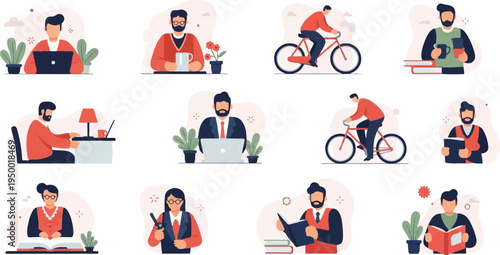 Diverse people engaged in work, leisure, and learning activities