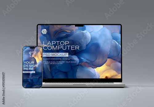 Smartphone and Laptop Mockup Isolated on Grey Background – Minimal Digital Device Presentation
