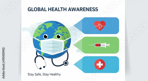 Globe wearing face mask with stethoscope promotes global health awareness and safety