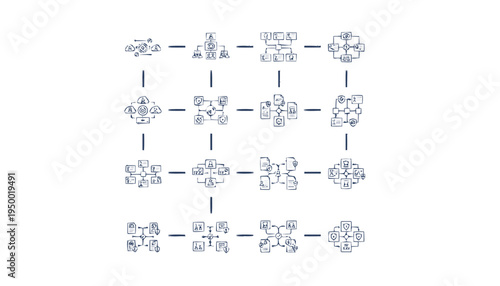Abstract grid pattern with interconnected geometric shapes and lines.