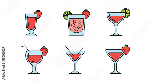 Strawberry Daiquiri Line art minimal modern abstract color vector