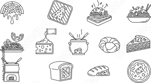 Italian food doodle icon set with pizza pasta bread cheese vector illustration collection for restaurant menu