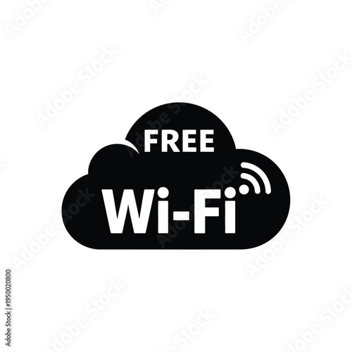 Free public wi-fi symbol with cloud and signal waves isolated on white background, Vector