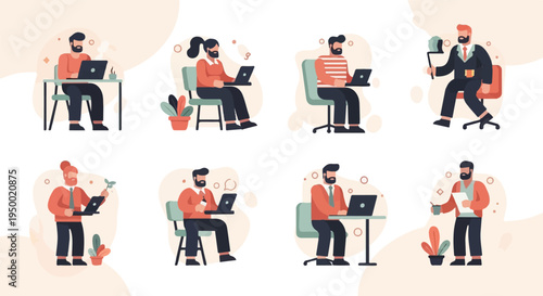 Diverse professionals engaged in work and focused tasks on laptops