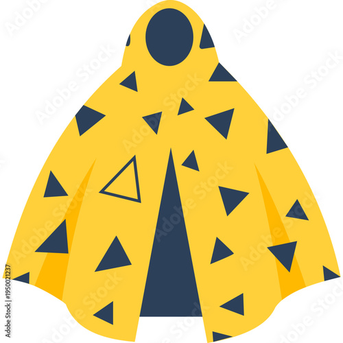 Yellow raincoat with triangle patterns for school outdoor activities, rain protection, field trips, weather safety, student preparedness, educational programs, or teaching weather awareness and outdoo