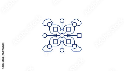 Cloud computing network with data flow and connections.