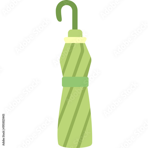Green striped umbrella icon for school outdoor activities, rain protection, field trips, weather education, safety programs, or teaching students about weather preparedness and outdoor safety.