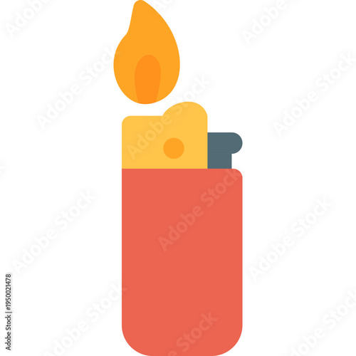 Red and yellow lighter with flame icon for science class, chemistry experiments, school laboratory, educational demonstrations, or teaching fire safety and practical science lessons.