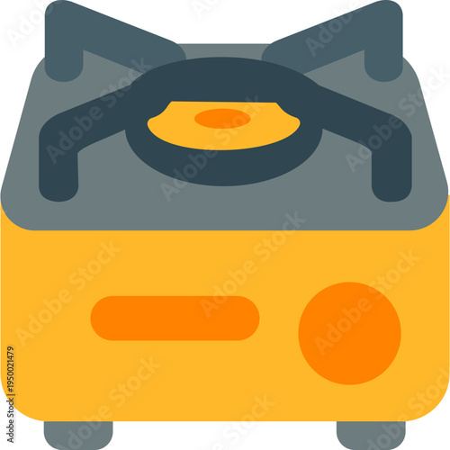 Yellow portable stove icon for home economics class, cooking education, school camping trips, outdoor learning, survival skills, or educational activities teaching practical life skills to students.