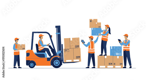 Delivery Logistics Service Courier with Package and Truck Flat Vector Illustration