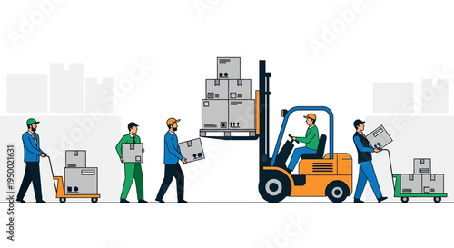 Delivery Logistics Service Courier with Package and Truck Flat Vector Illustration