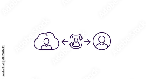 Cloud user and local user data synchronization line icon.